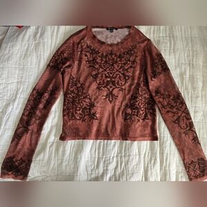 Generation Kiss Dollz Kill Nia Mesh Top Burnt Velvet Long Slv XL Rust Y2k Vibes